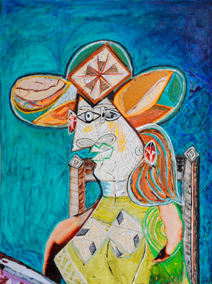 Image of Seated Woman on Wooden Chair by Picasso for Look Again, an Exhibition at Michael Mut Project Space